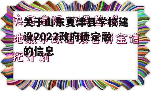 关于山东夏津县学校建设2022政府债定融的信息