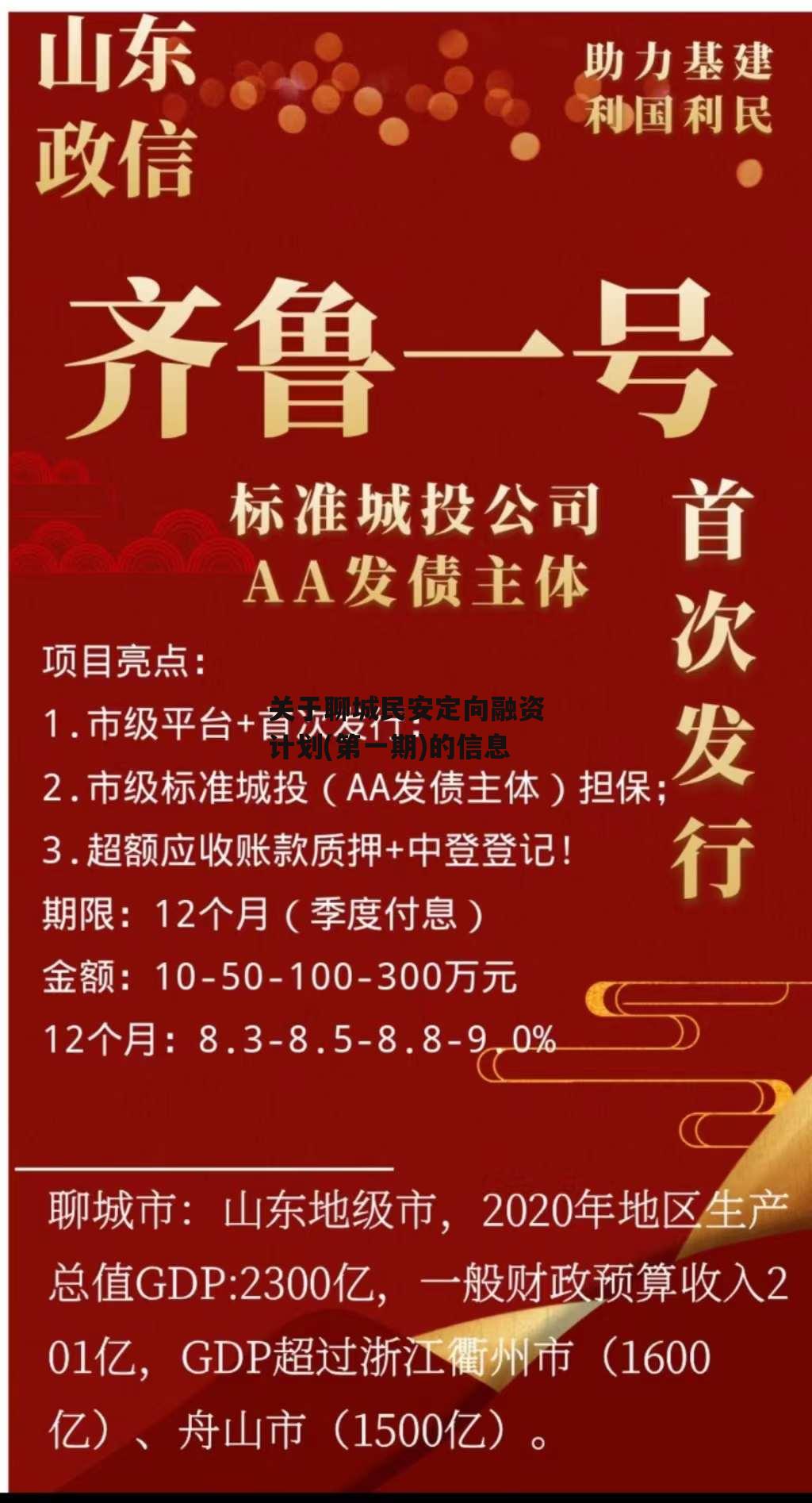 关于聊城民安定向融资计划(第一期)的信息