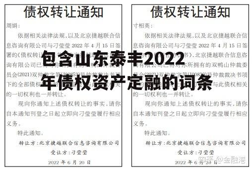 包含山东泰丰2022年债权资产定融的词条