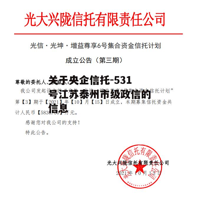 关于央企信托-531号江苏泰州市级政信的信息