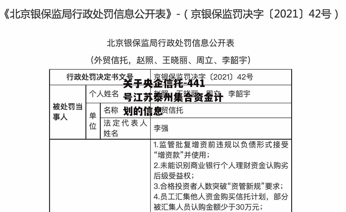 关于央企信托-441号江苏泰州集合资金计划的信息