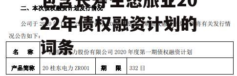 包含长寿生态旅业2022年债权融资计划的词条