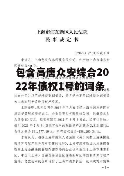 包含高唐众安综合2022年债权1号的词条