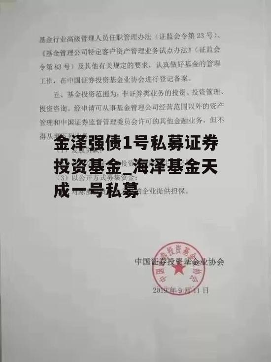 金泽强债1号私募证券投资基金_海泽基金天成一号私募