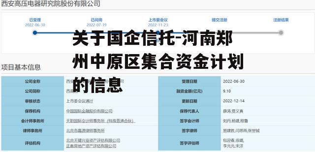 关于国企信托-河南郑州中原区集合资金计划的信息