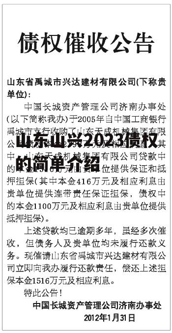 山东山兴2023债权的简单介绍