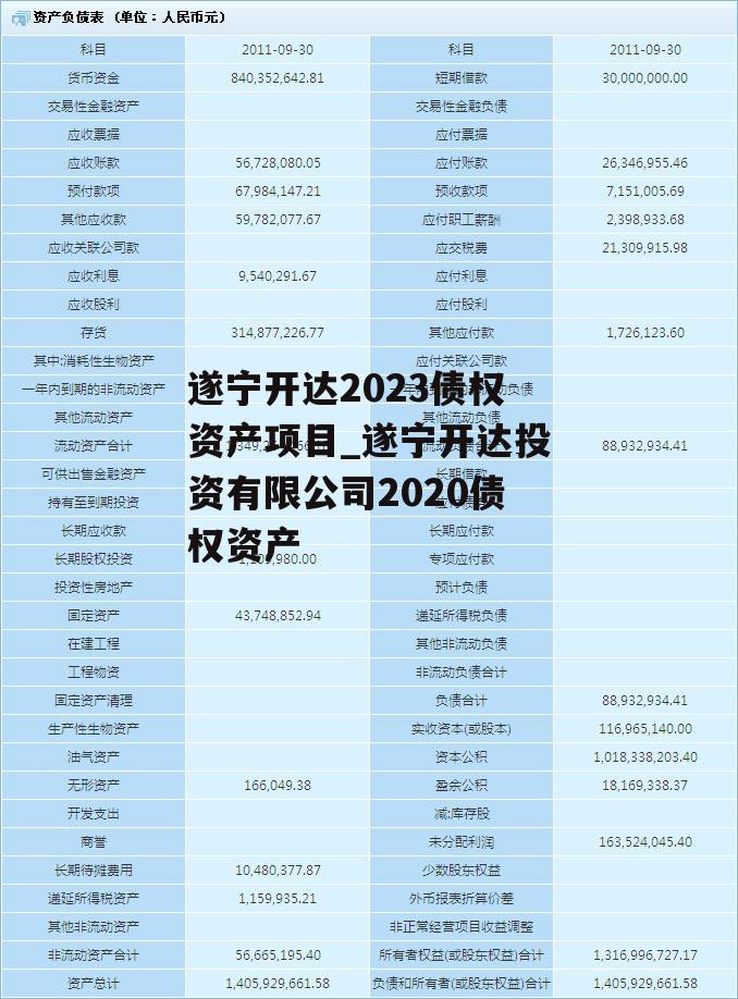 遂宁开达2023债权资产项目_遂宁开达投资有限公司2020债权资产