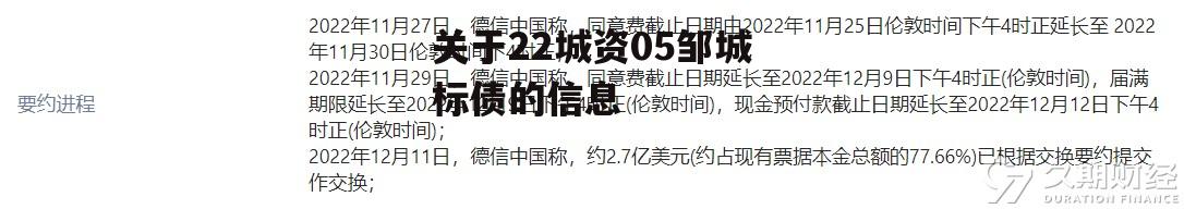 关于22城资05邹城标债的信息