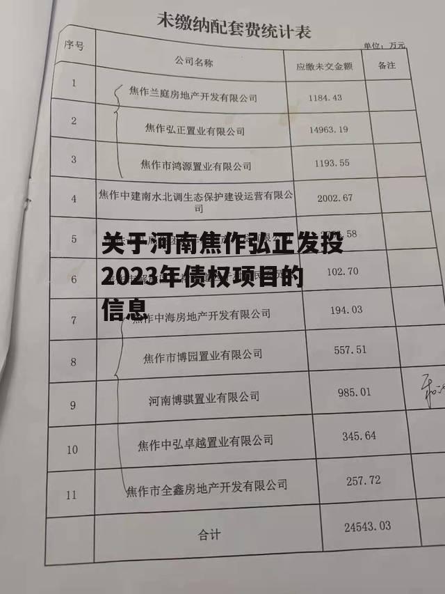 关于河南焦作弘正发投2023年债权项目的信息