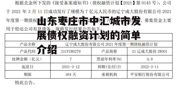 山东枣庄市中汇城市发展债权融资计划的简单介绍