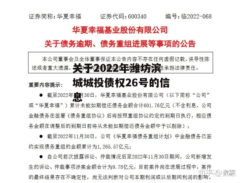 关于2022年潍坊滨城城投债权26号的信息