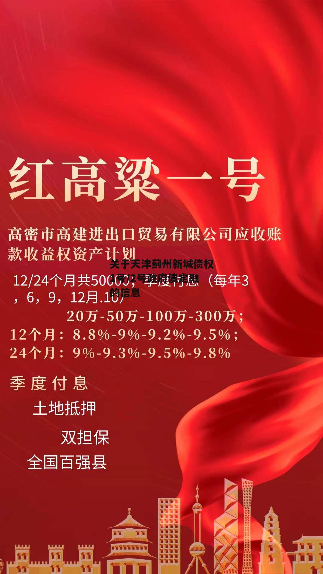 关于天津蓟州新城债权1号/2号政府债定融的信息