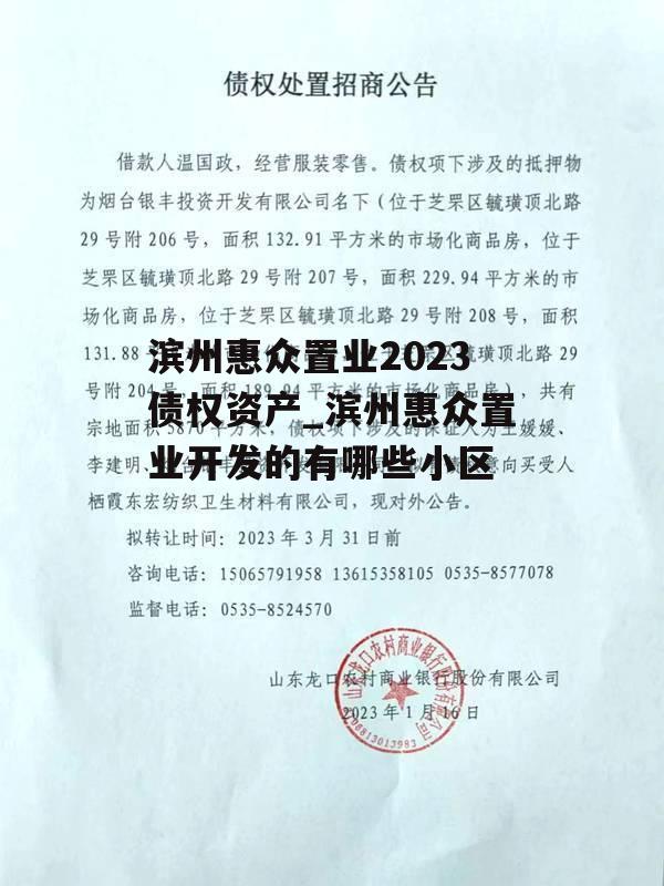 滨州惠众置业2023债权资产_滨州惠众置业开发的有哪些小区