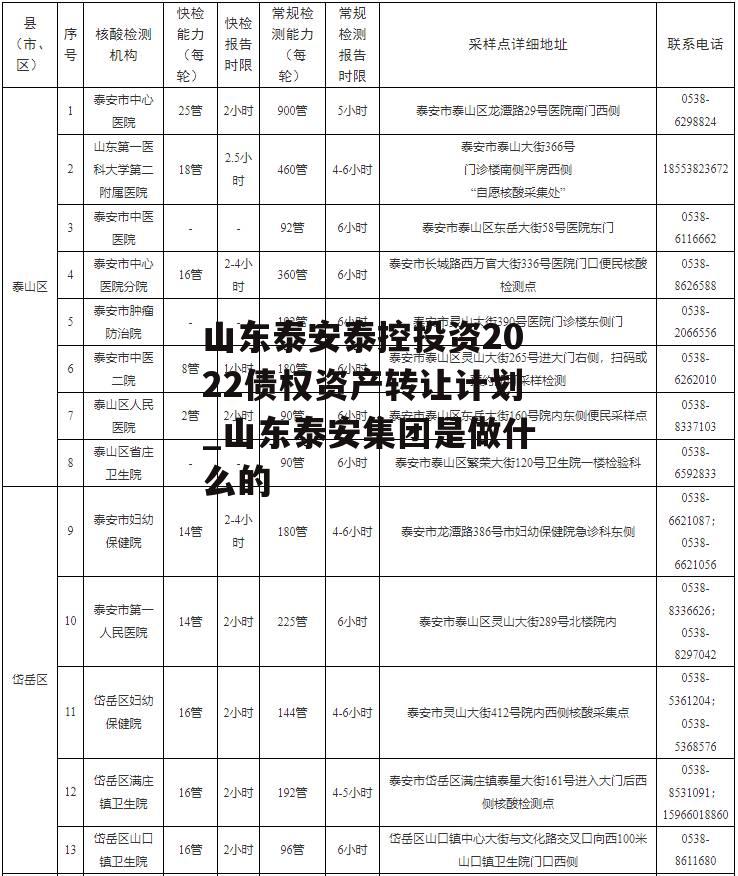 山东泰安泰控投资2022债权资产转让计划_山东泰安集团是做什么的