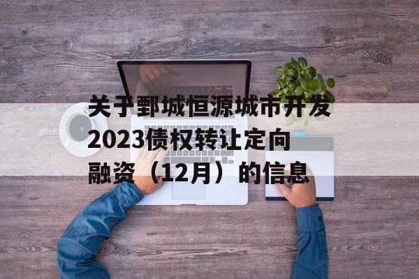 关于鄄城恒源城市开发2023债权转让定向融资（12月）的信息