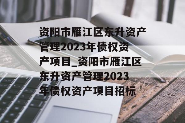 资阳市雁江区东升资产管理2023年债权资产项目_资阳市雁江区东升资产管理2023年债权资产项目招标