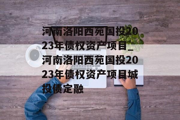 河南洛阳西苑国投2023年债权资产项目_河南洛阳西苑国投2023年债权资产项目城投债定融